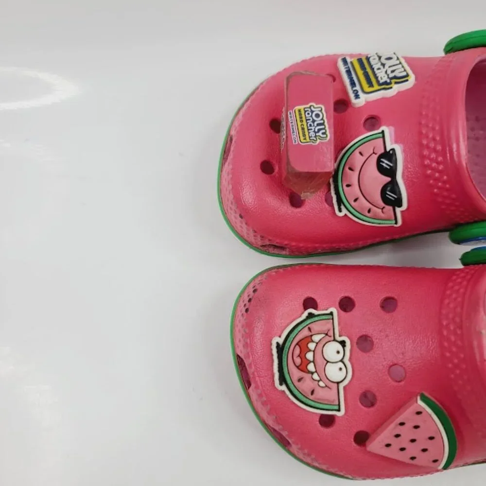 Crocs Girl's Pink Green Classic Rancher Adjustable Slip-On‎ Casual Clogs Size 4